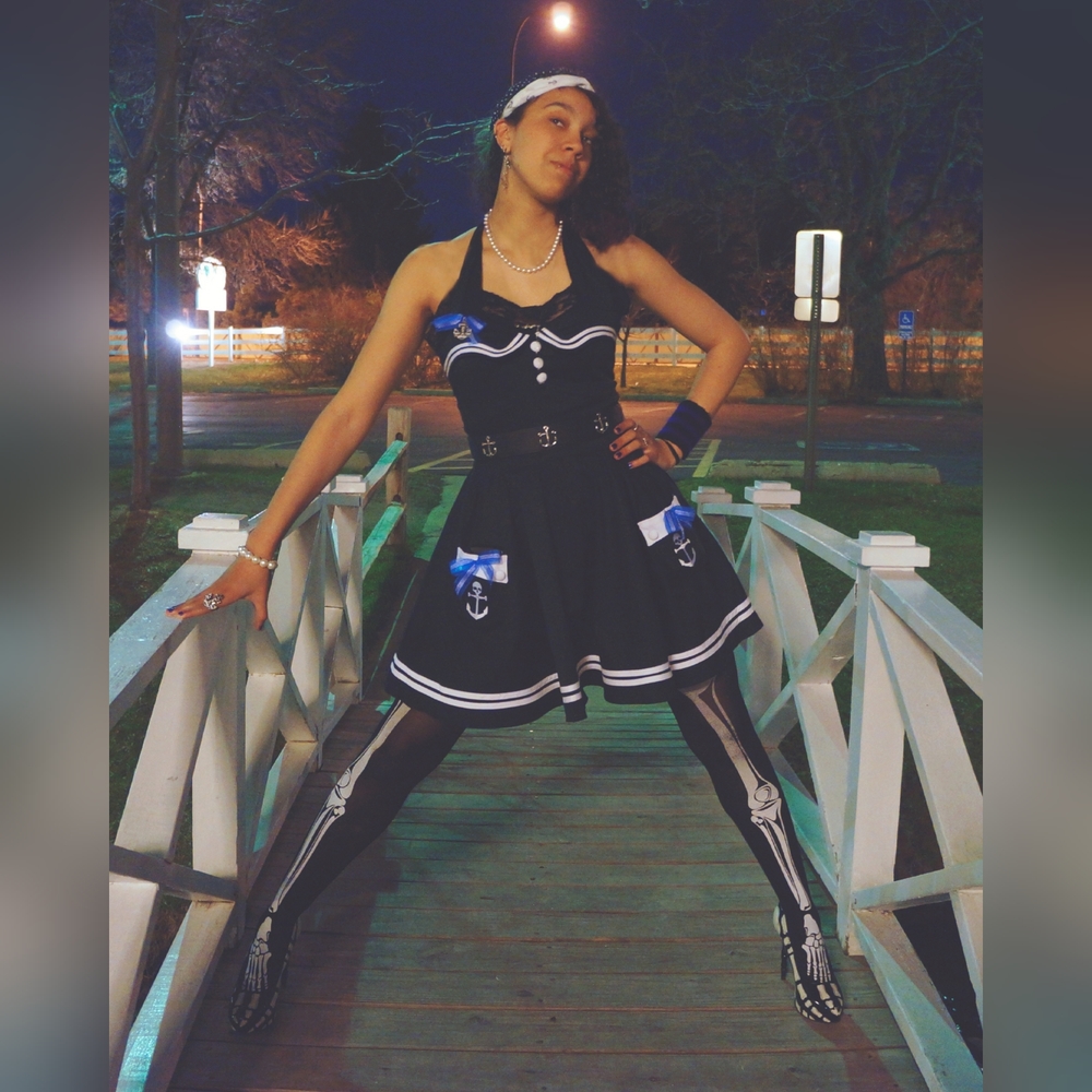 USED - Hell Bunny Black Nautical Sailor Dress - Goth - Alt - Rockabilly